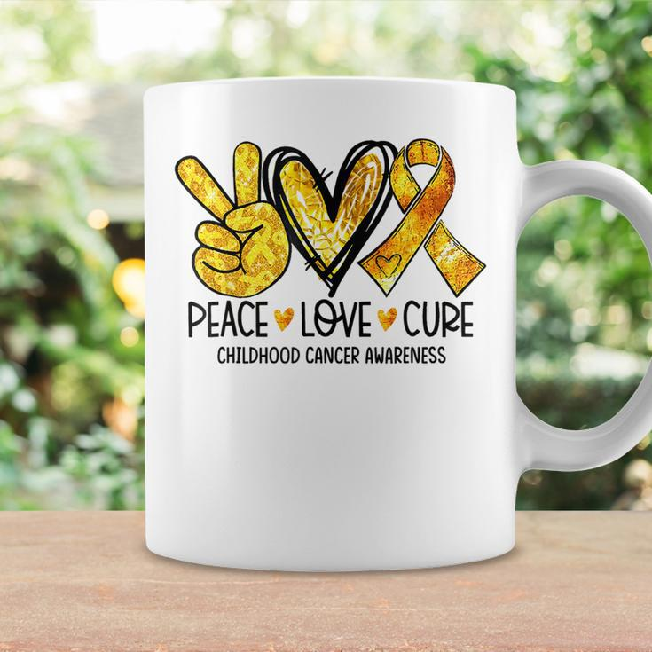 Peace Love Cure Childhood Cancer Awareness Gold Ribbon Coffee Mug Gifts ideas