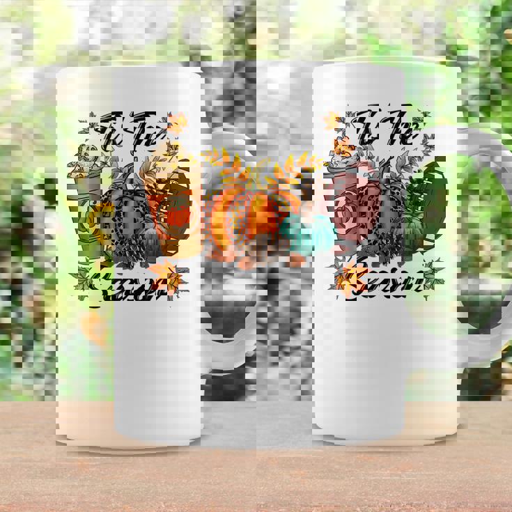 Tis The Season Spicy Latte Pumpkin Fall Leave Football Coffee Mug Gifts ideas