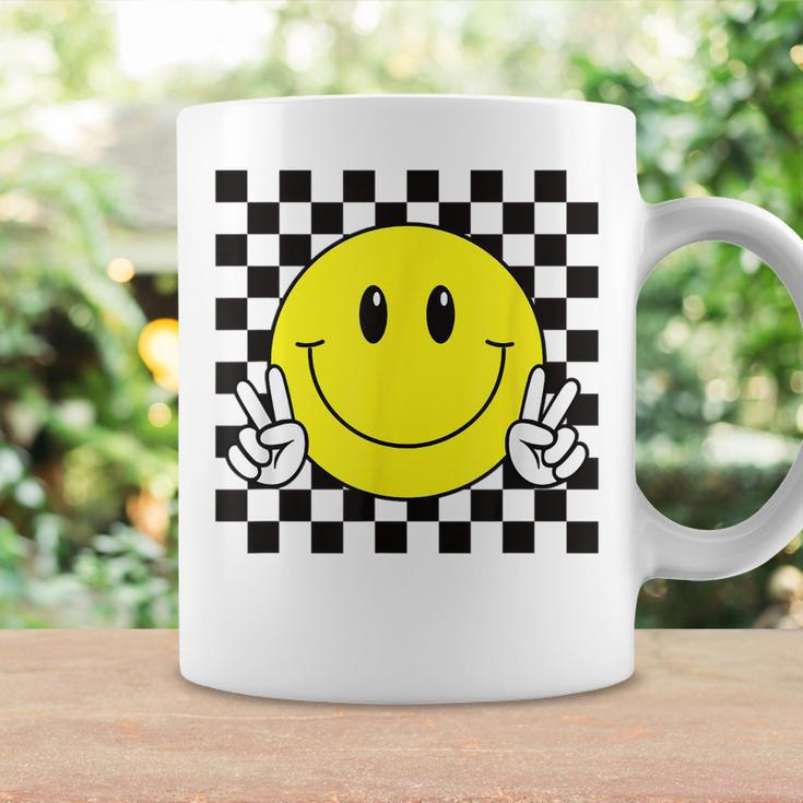 Yellow Smile Face Cute Checkered Peace Smiling Happy Face Coffee Mug Gifts ideas