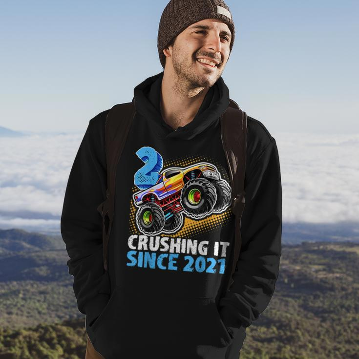 2 Crushing It Since 2021 Monster Truck 2Nd Birthday Boys Hoodie Lifestyle