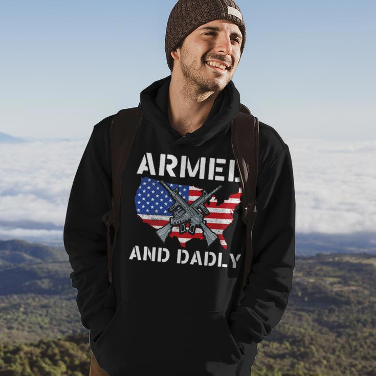 Armed And Dadly Funny Fathers Day Pun Us Flag Deadly Dad Hoodie Lifestyle
