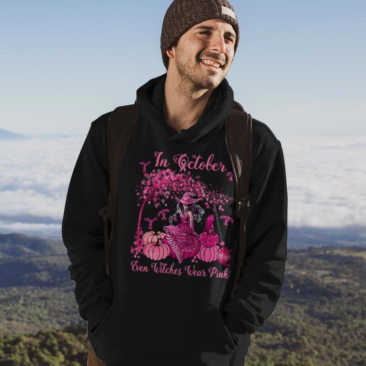 Bc Breast Cancer Awareness In October Even Witches Wear Pink Autumn Fall Breast Cancer1 Cancer Hoodie Lifestyle