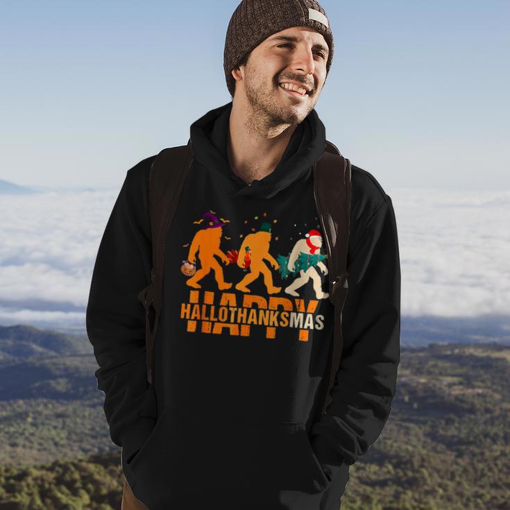 Bigfoot Happy Hallothanksmas Halloween Thanksgiving Xmas Hoodie Lifestyle