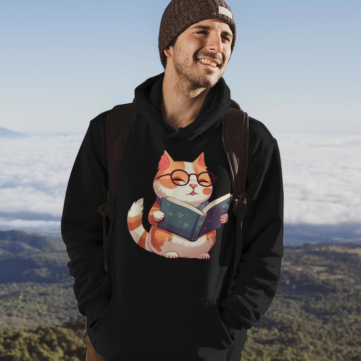 Bookish Cat With Glasses - Cute & Intellectual Design Hoodie Lifestyle