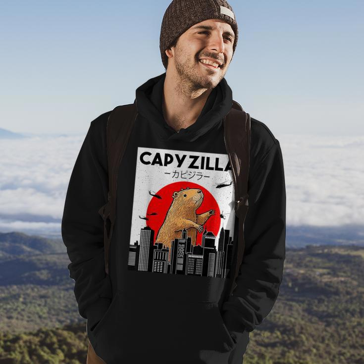 Capyzilla Funny Capybara Japanese Sunset Rodent Animal Lover Gifts For Capybara Lovers Funny Gifts Hoodie Lifestyle