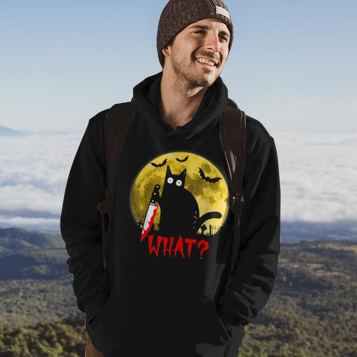 Cat What Murderous Black Cat Holding Knife Funny Halloween Hoodie Lifestyle