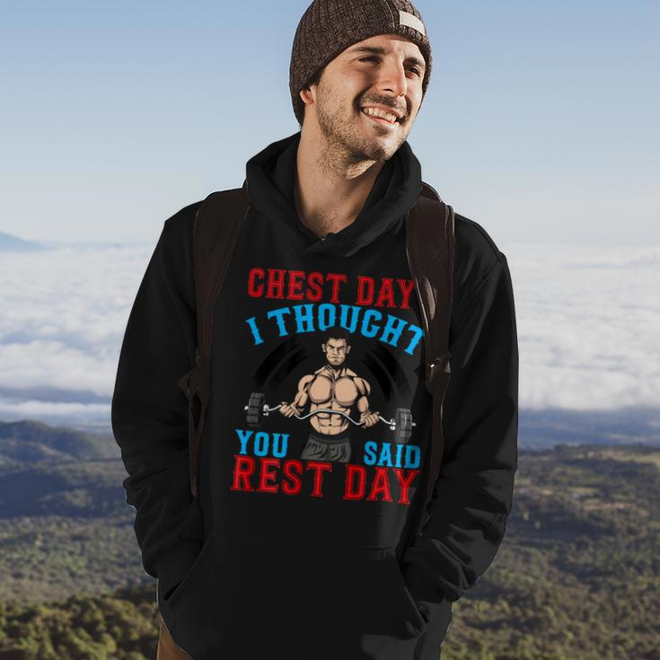 Chest Day Thought You Said Rest Day Backprint Bodybuilding Hoodie Lifestyle