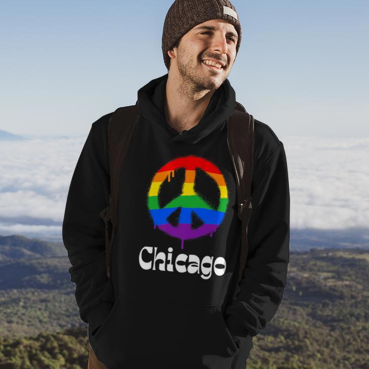 Chicago Gay Pride Lgbtq Lgbt Retro Groovy Peace Sign Hoodie Lifestyle