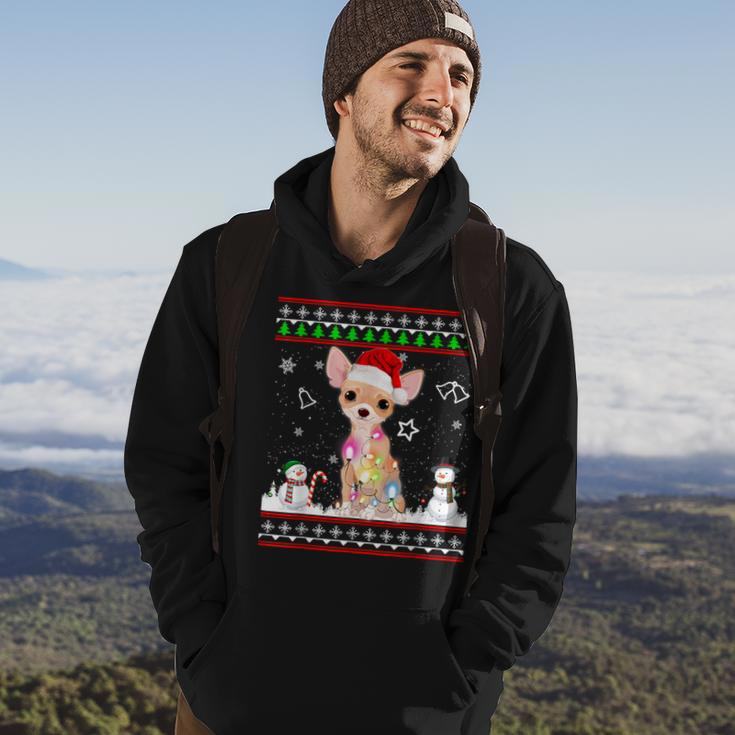 Chihuahua Christmas Dog Light Ugly Sweater Short Sleeve Hoodie Lifestyle