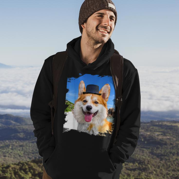 Corgi Face Dog Dogs Wearing Hat At Beach Funny Cute Hoodie Lifestyle