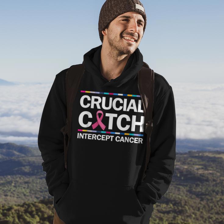 TeeShirtPalace Crucial Catch Intercept Cancer Breast Cancer Awareness Hoodie