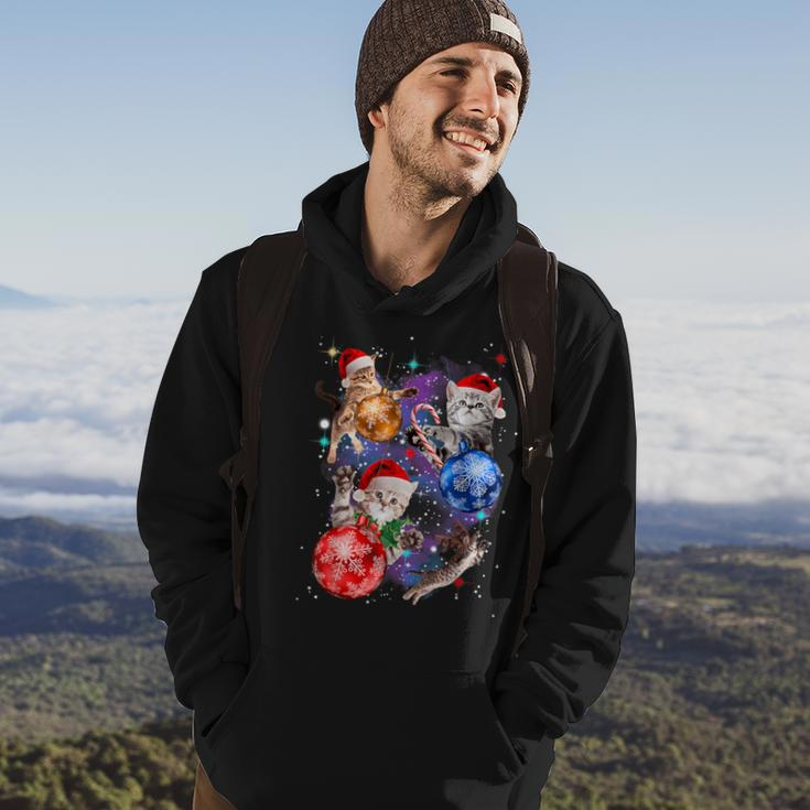 Cute Christmas Cats In Space Ornaments Graphic Hoodie Lifestyle