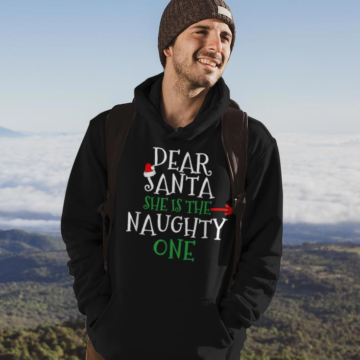 Dear Santa She Is The Naughty One Matching Couple Hoodie Lifestyle