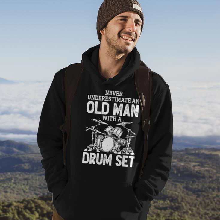 Drummer Never Underestimate An Old Man With A Drum Set Funny Hoodie Lifestyle