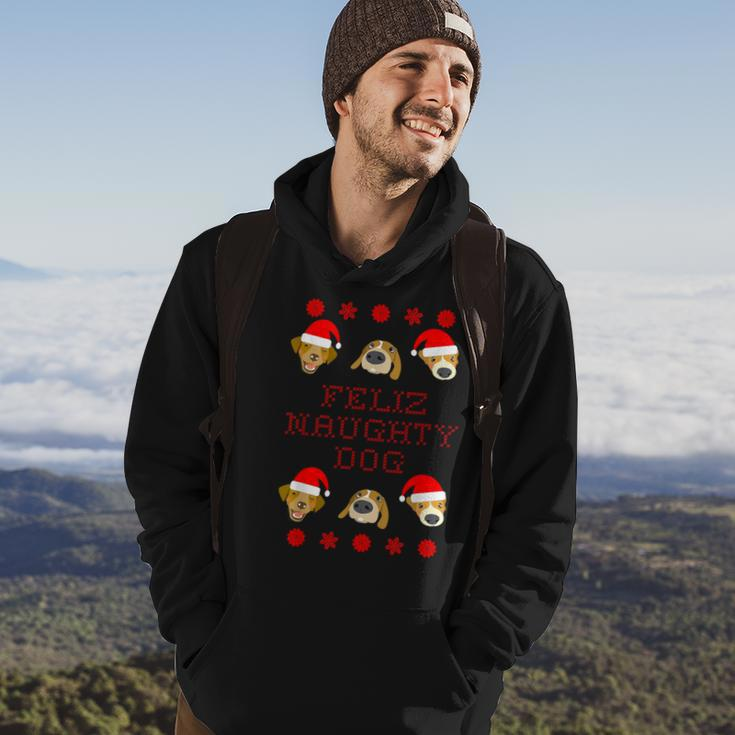 Feliz Naughty Dog Ugly Christmas Sweater-Style Hoodie Lifestyle