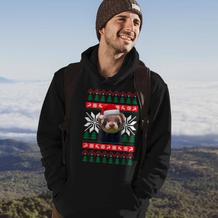Ferret Ugly Christmas Sweater Style Santa Hat Animal Hoodie Lifestyle