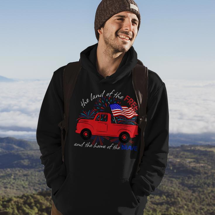 Fourth Of July Patriotic Classic Pickup Truck American Flag Hoodie Lifestyle