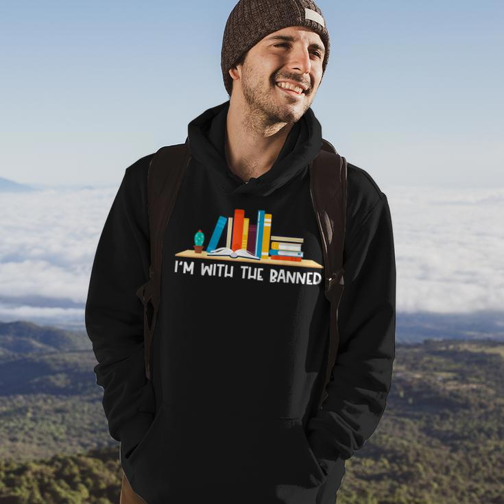 Funny Books Lovers Im With The Books Bookshelf Hilarious Hoodie Lifestyle