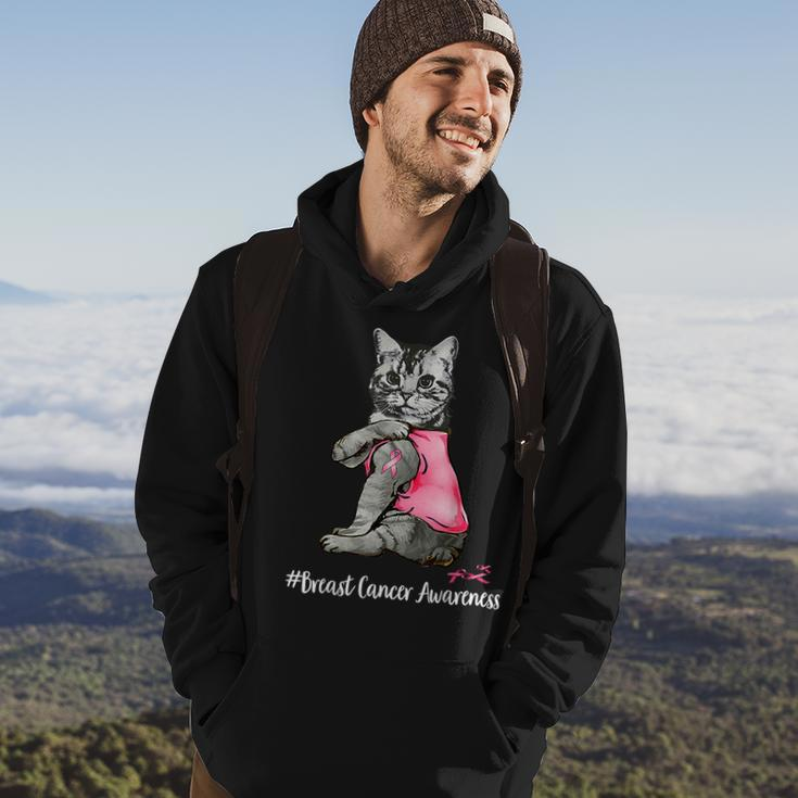 Cat Pink Ribbon In October We Wear Pink Breast Cancer Hoodie Lifestyle