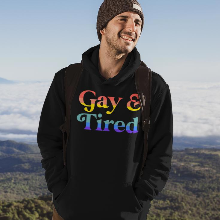 Gay And Tired Lgbtqia Retro Aesthetic Lesbian Pride Flag Hoodie Lifestyle