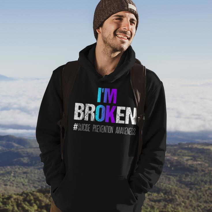 Im Broken Teal & Purple Ribbon Suicide Prevention Awareness Suicide Funny Gifts Hoodie Lifestyle