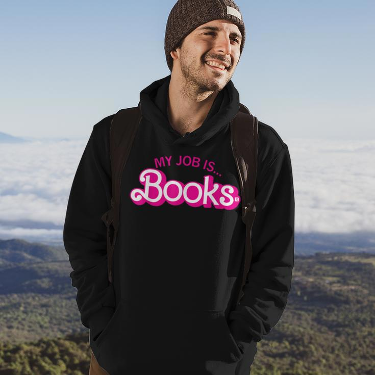 My Job Is Books Retro Pink Style Reading Books Hoodie Lifestyle