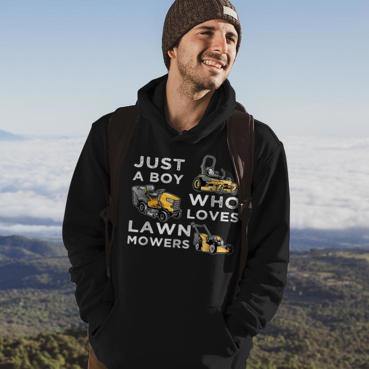 Lawn Mowing Lover For Kids Just A Boy Who Loves Lawn Mowers Hoodie Lifestyle