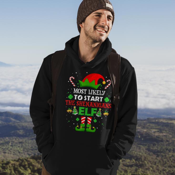 Most Likely To Start The Shenanigans Elf Christmas Family Hoodie Lifestyle