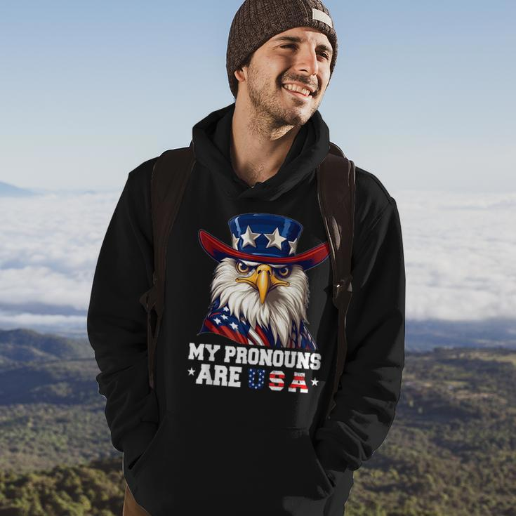 My Pronouns Are Usa Funny Eagle 4Th Of July American Gift For Mens Hoodie Lifestyle