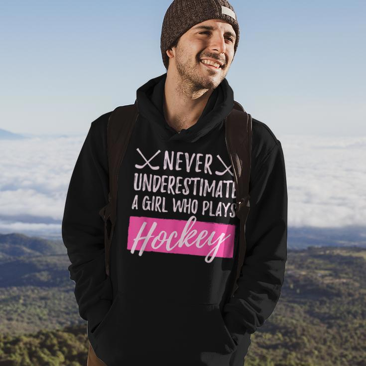 Never Underestimate A Girl Who Plays Icehockey Girl Hockey Hockey Funny Gifts Hoodie Lifestyle
