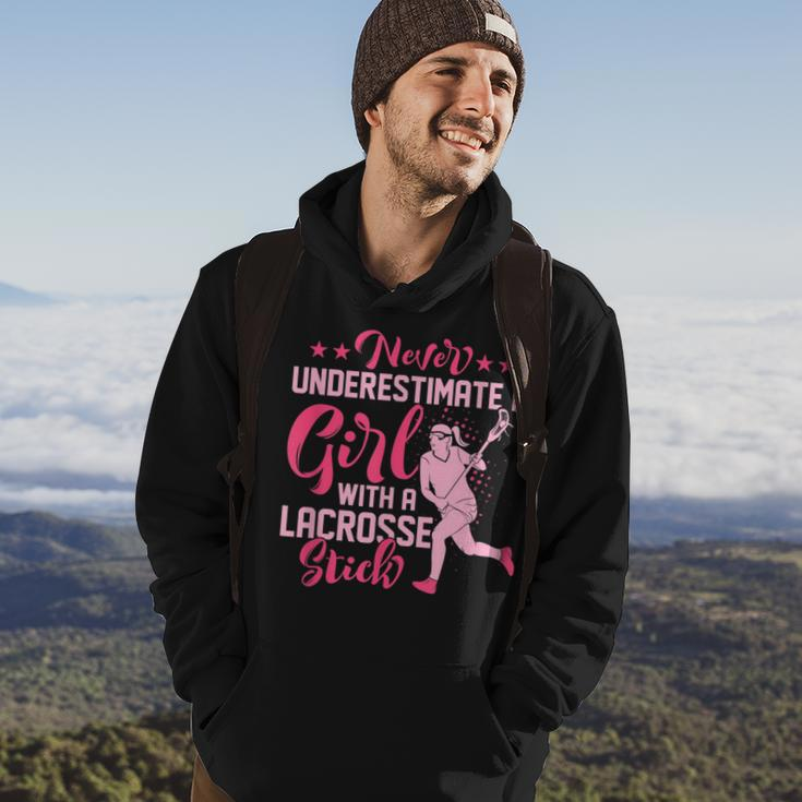 Never Underestimate A Girl With A Lacrosse Stick Ball Lacrosse Funny Gifts Hoodie Lifestyle