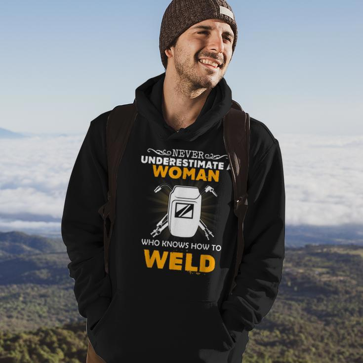 Never Underestimate A Woman Know Weld Woman Welder Welder Funny Gifts Hoodie Lifestyle
