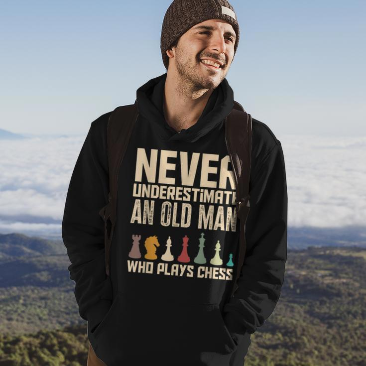 Never Underestimate An Old Man Who Plays Chess Funny Chess Hoodie Lifestyle