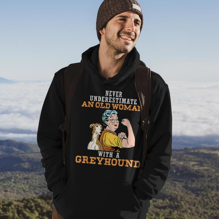 Never Underestimate An Old Woman With Greyhound Dog Lover Old Woman Funny Gifts Hoodie Lifestyle