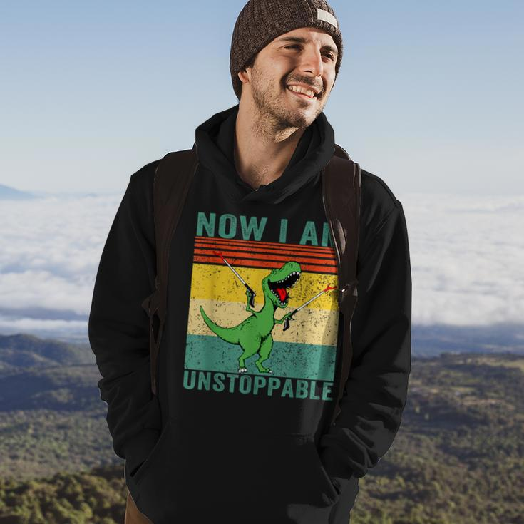 Now I Am Unstoppable T-Rex Funny Dinosaur Retro Vintage Hoodie Lifestyle