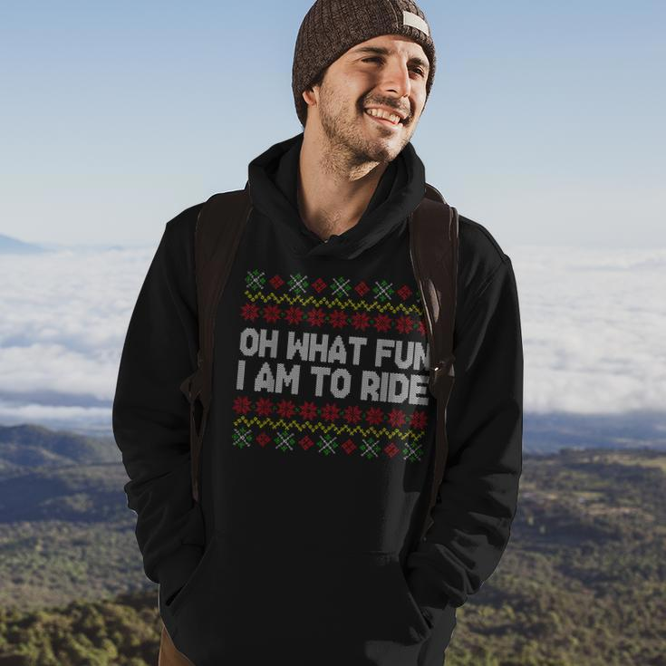 Oh What Fun I Am To Ride Ugly Christmas Sweater Pattern Hoodie Lifestyle
