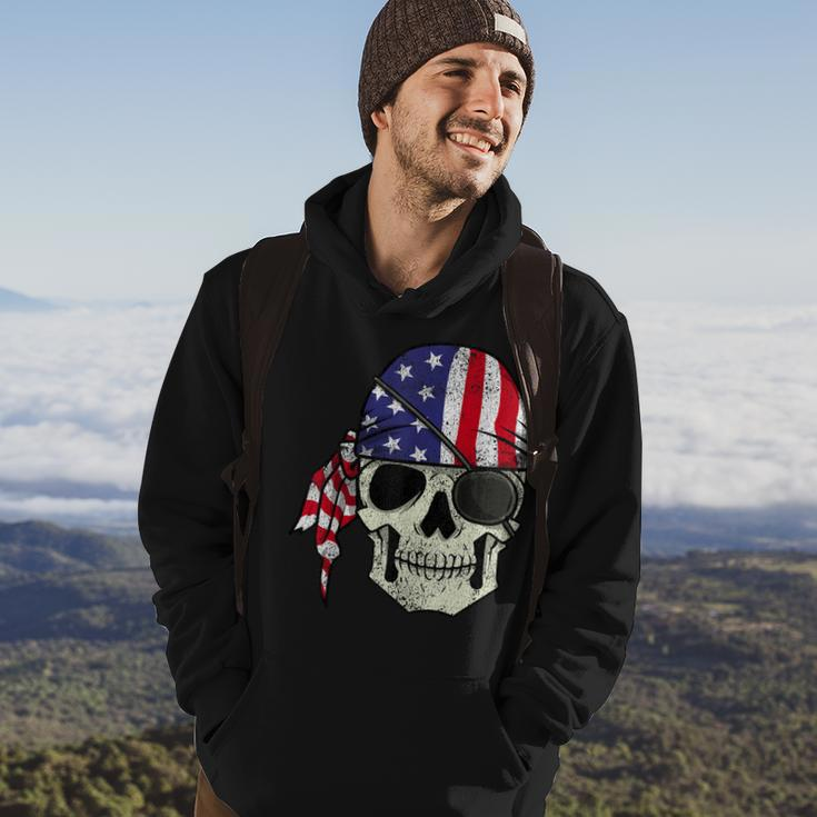 Pirate 4Th Of July Men Distressed Usa Skull American Flag Hoodie Lifestyle