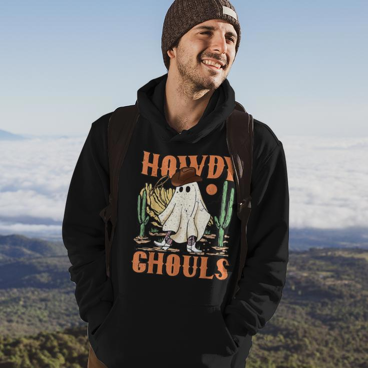 Retro Halloween Howdy Ghouls Western Boo Ghost Spooky Season Hoodie Lifestyle