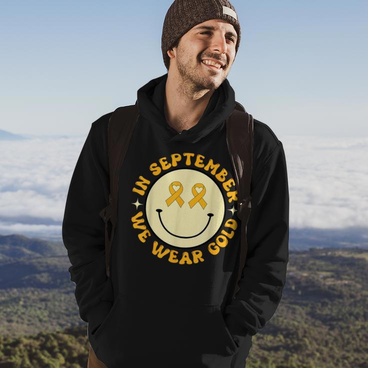 In September Wear Gold Smile Face Childhood Cancer Awareness Hoodie Lifestyle