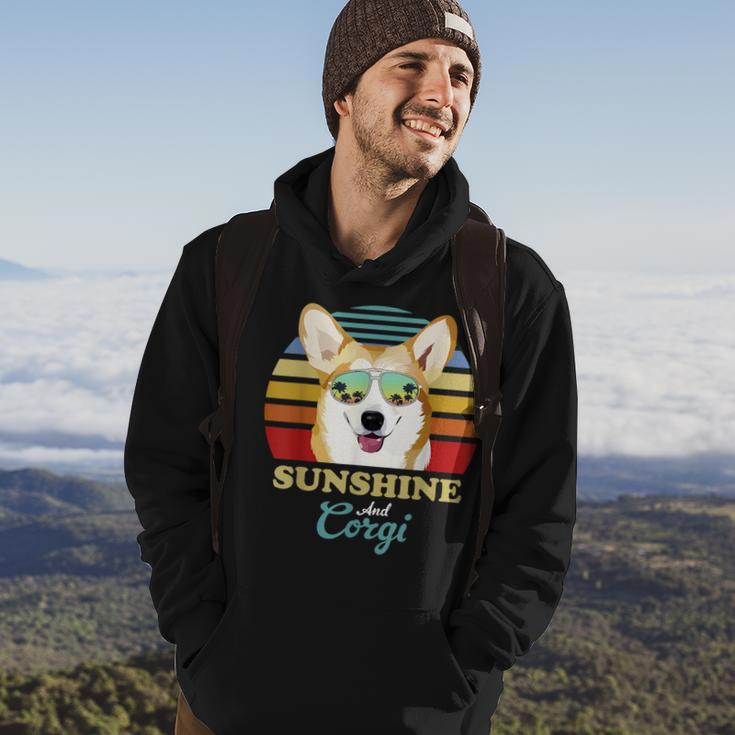 Sunshine And Corgi Dog Vintage Retro Sunset Beach Vibe Hoodie Lifestyle