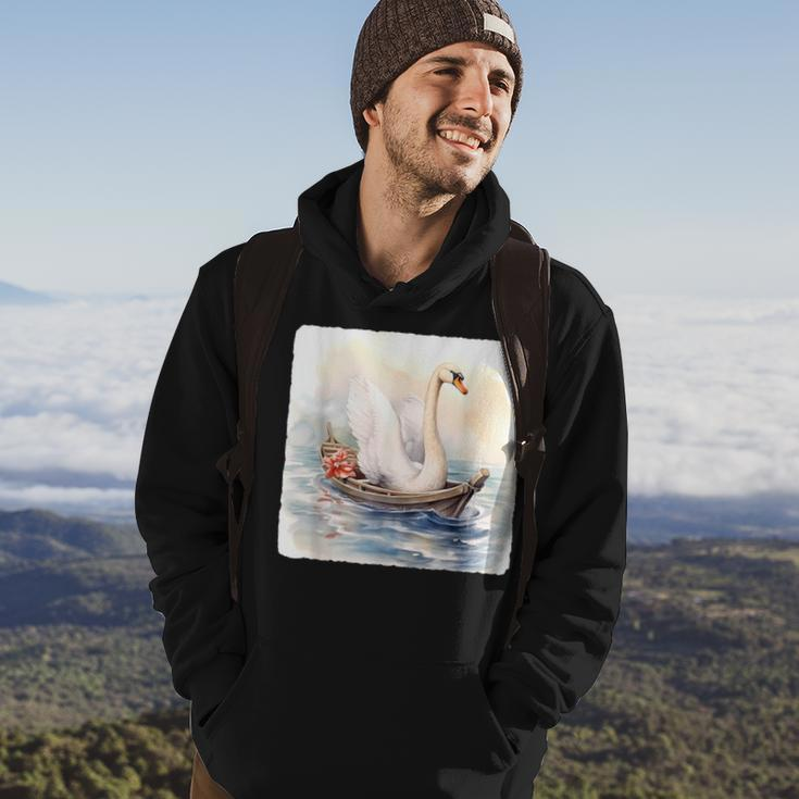 Swan Riding A Paddle Boat Concept Of Swan Using Paddle Boat Hoodie Lifestyle