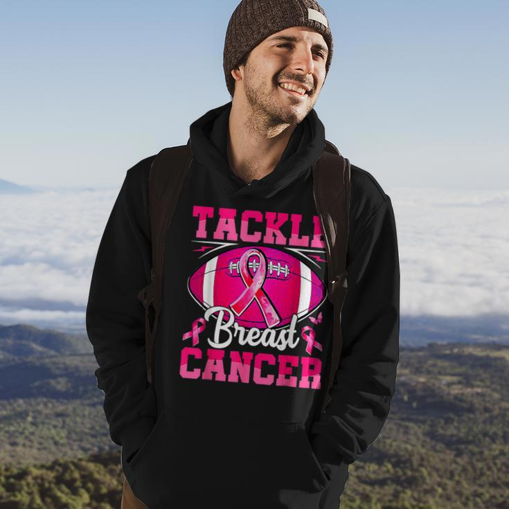 Tackle Breast Cancer Warrior Ribbon Football Support Hoodie Lifestyle