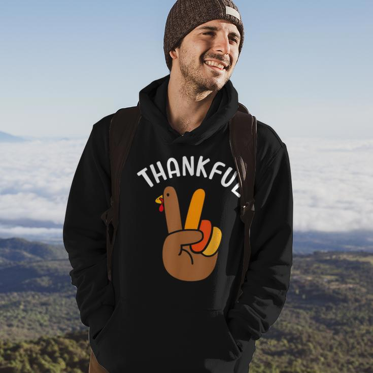 Thankful Peace Hand Sign For Thanksgiving Turkey Dinner Hoodie Lifestyle