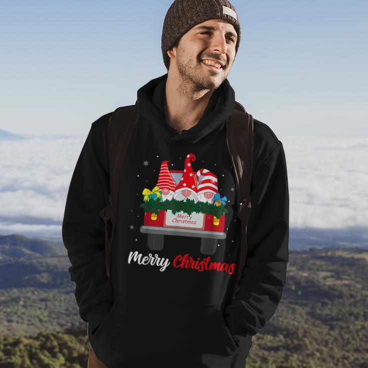 Three Gnomes In Red Truck With Merry Christmas Tree Family Hoodie Lifestyle