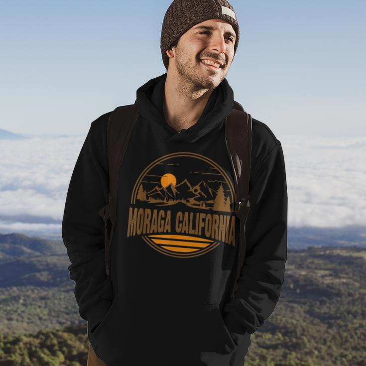 Vintage Moraga California Mountain Hiking Souvenir Print Hoodie Lifestyle