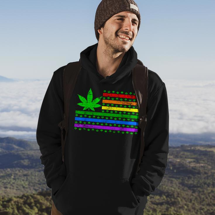 Weed Marijuana Cannabis Gay Lgbt Pride American Flag Trans Hoodie Lifestyle