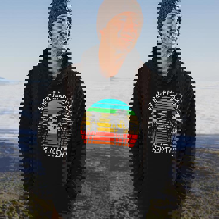 West Palm Beach Florida Retro Sunset Palm Trees Hoodie Lifestyle