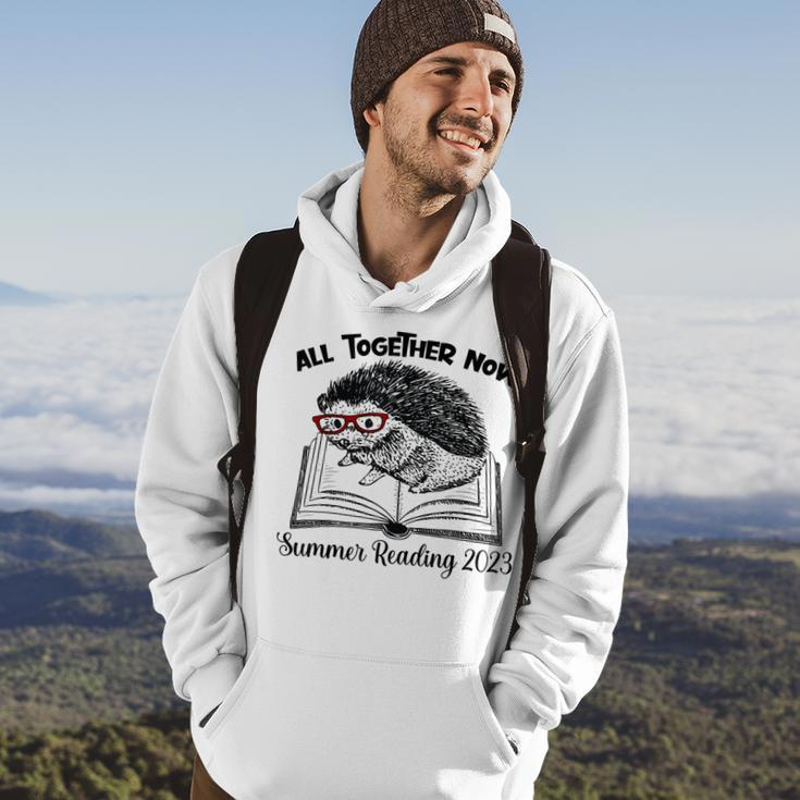 All Together Now Summer Reading 2023 Hedgehog Book Lover Hoodie Lifestyle