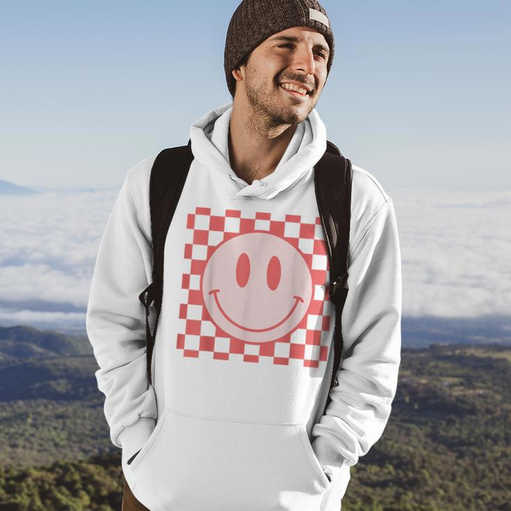 Checkered Pattern Smile Face Vintage Happy Face Red Retro Hoodie Lifestyle
