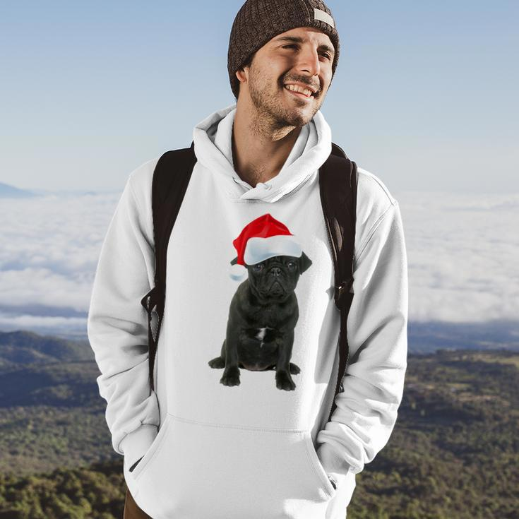 Cute Black Pug Santa Hat Matching Christmas Fun Hoodie Lifestyle